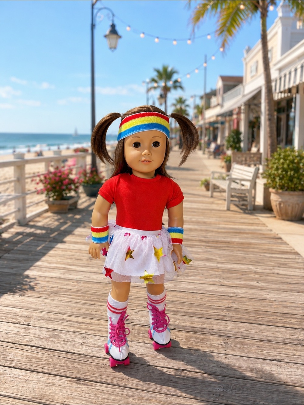 American Girl with Red Roller Skate Outfit Doll Set